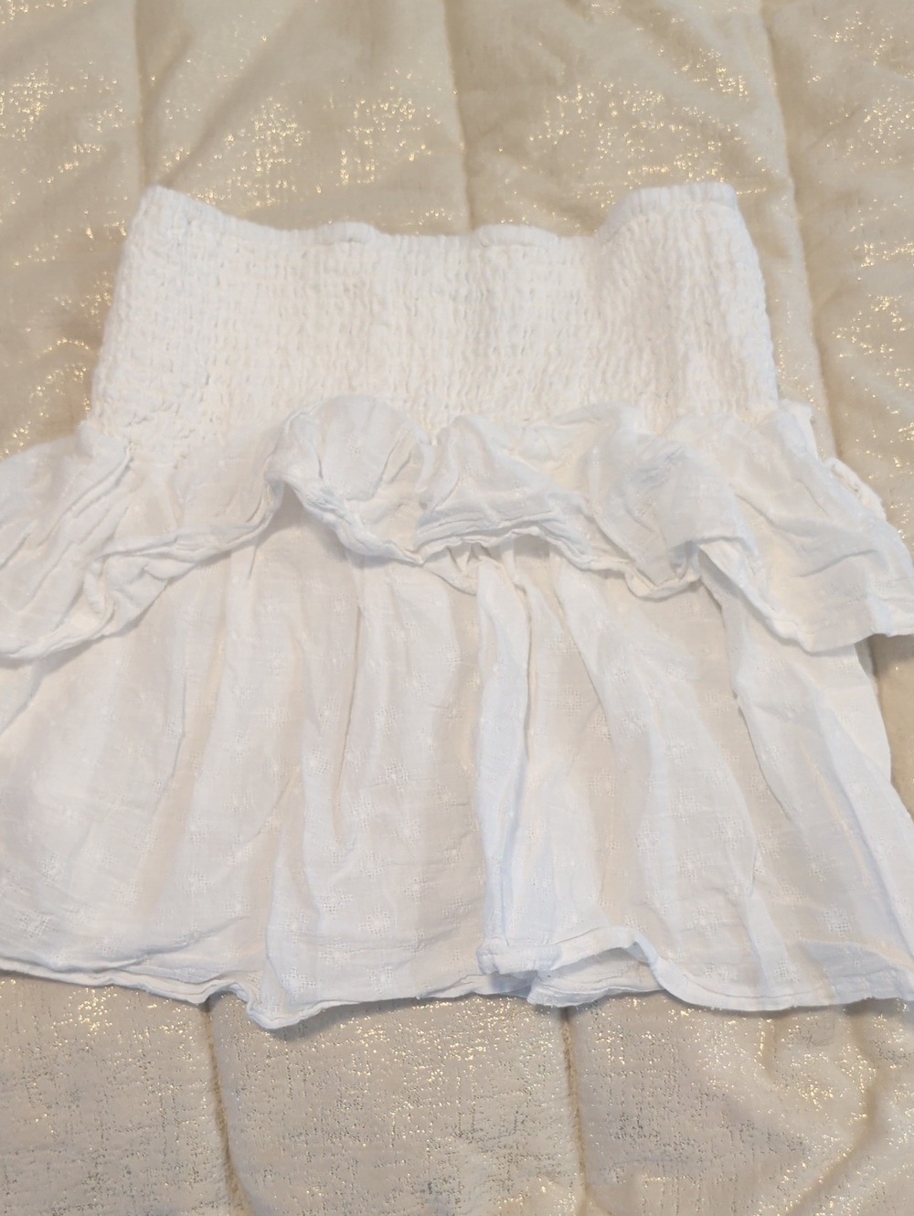 H&M White Smocked Ruffle Mini Skirt